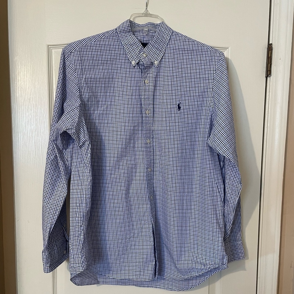 Polo Ralph Lauren Men’s Long Sleeve Plaid Oxford Shirt Blue White Check Size XL